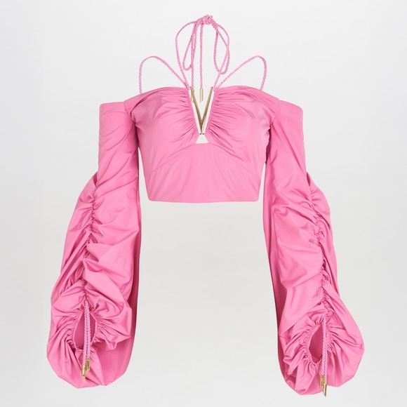 Silvia Tcherassi Benazir Crop Rose Puff Sleeve Top - Picture 3 of 17